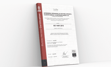Certyfikat ISO 14001 dla Interseroh Organizacja Odzysku Sprzętu Elektrycznego i Elektronicznego S.A.