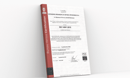 Certyfikat ISO 14001 dla Interzero Organizacja Odzysku Opakowań S.A.