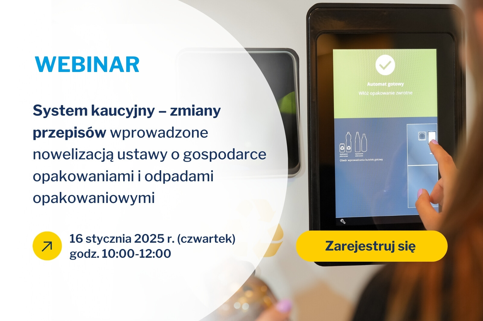 kobieta klikająca w ekran butelkomatu, webinar interzero o systemie kaucyjnym