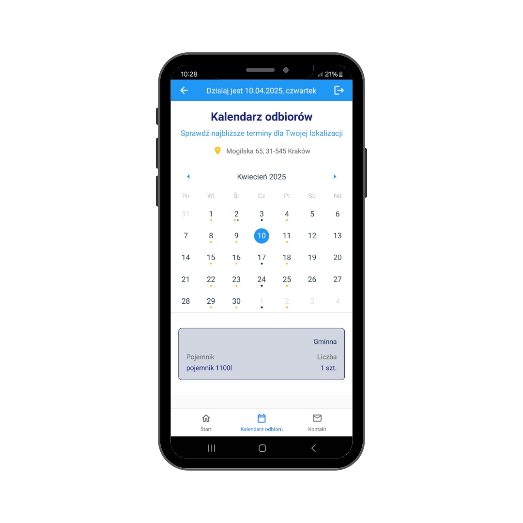 kalendarz odbiorów aplikacja Interzero Oneapp Polska