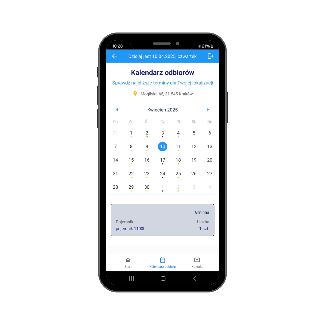 kalendarz odbiorów aplikacja Interzero Oneapp Polska